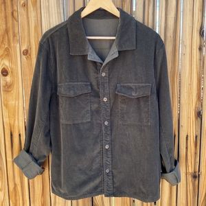 Corduroy Button Down Long Sleeve Shacket Army Green Size Medium